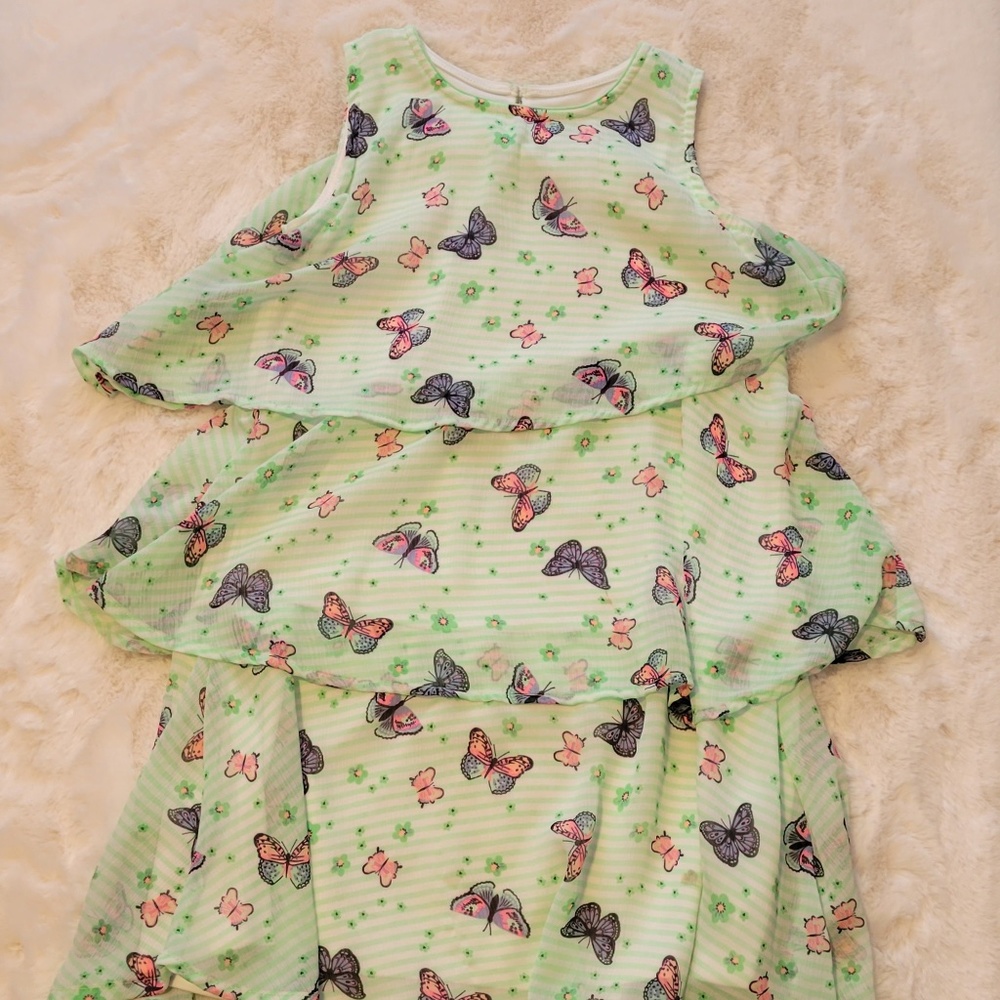 Wonder Nation. Butterfly Print. Chiffon. Green Ruffled Dress. size: girl's 10/12
